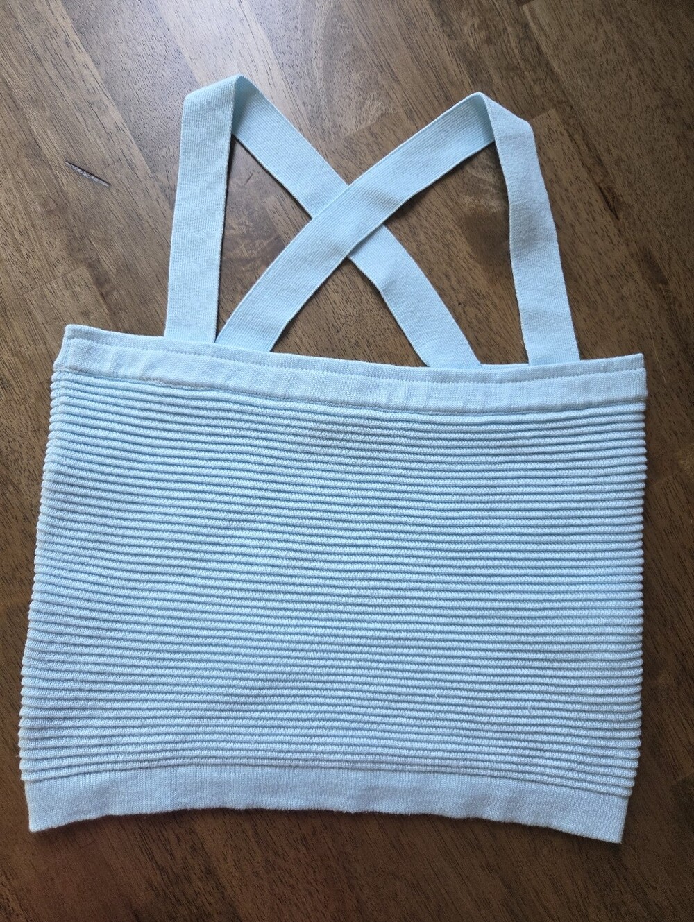 Ribbed Crossback Knit Crop Top - Light Blue